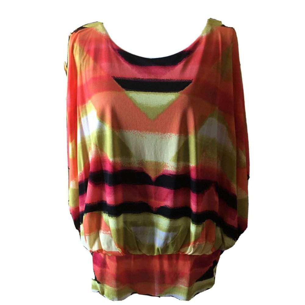 Style Co. Caftan W/Cami Sewn In, Lime Coral Black   Excellent Sz XL